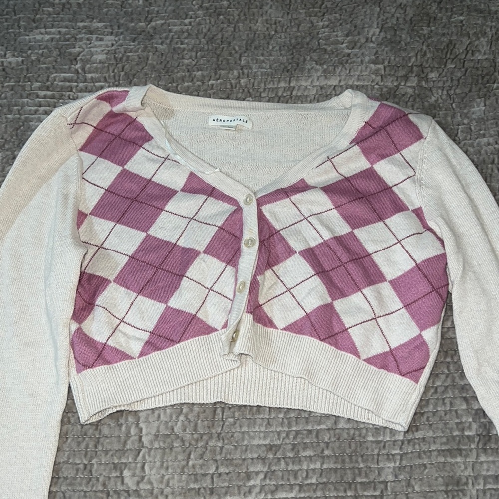 Aeropostale Cropped Plaid Button Up Sweater